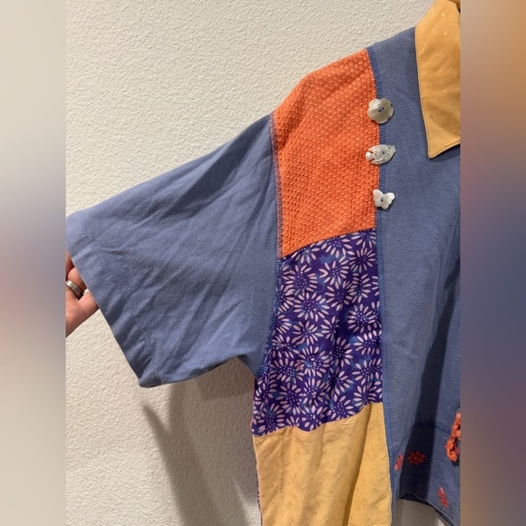 Vintage Faith Patchwork Boho Floral Button Front Collared Cropped Top Size Small - Picture 2 of 16